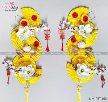 Cặp dây treo mẹt quạt vàng trang trí tết