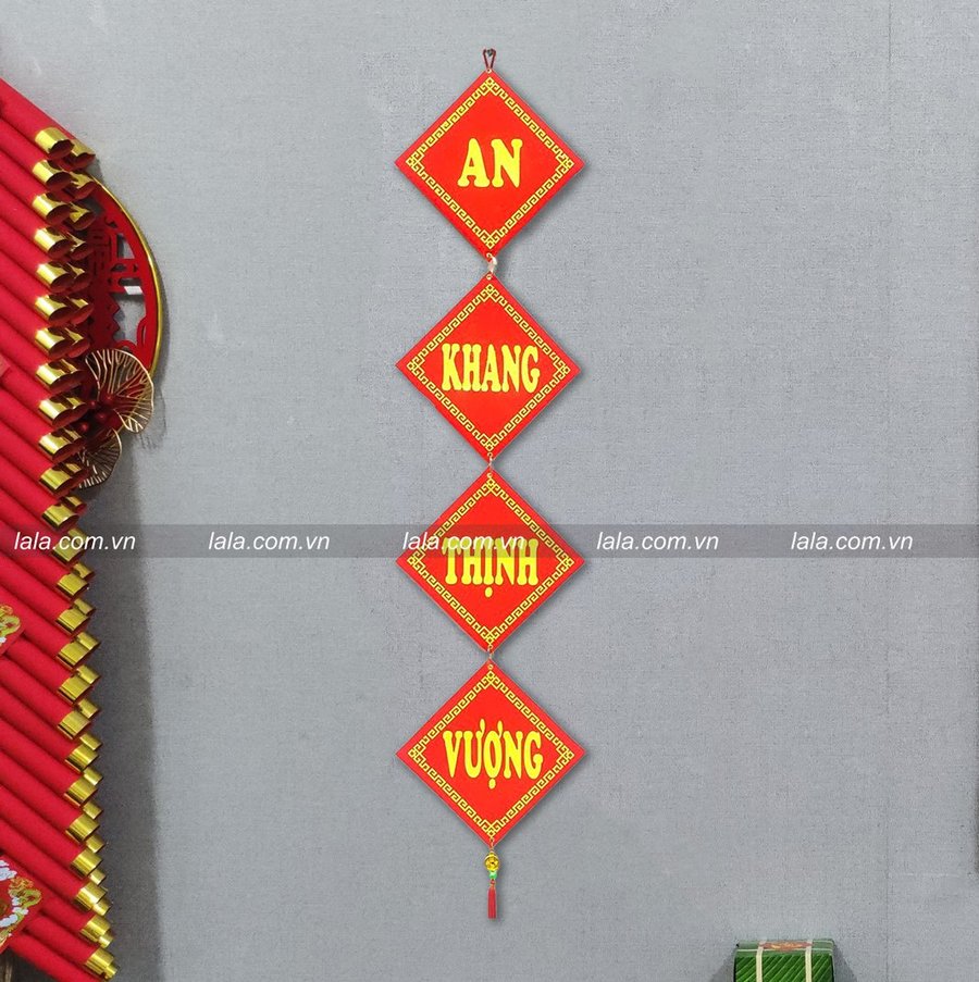 LIễn vuông an khang thịnh vượng nhung đỏ cao cấp trang trí tết