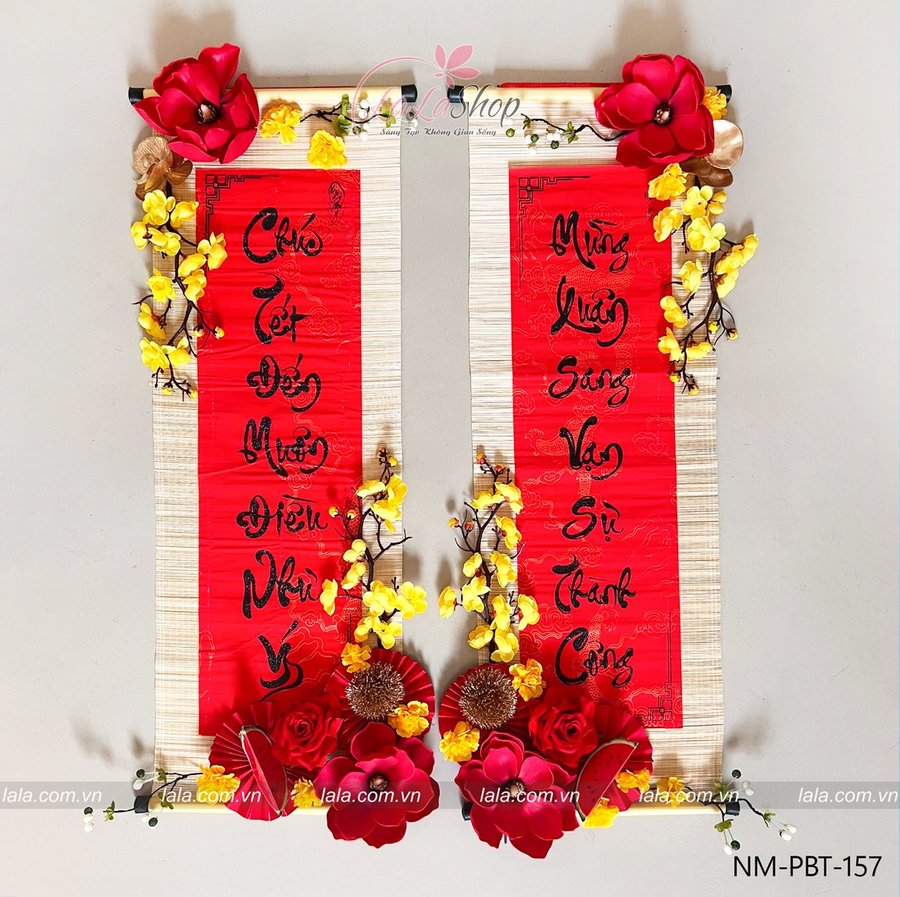 Cặp liễn mành câu đối thư pháp đỏ trang trí tết mừng xuân sang vạn sự thành công