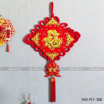 Liễn nhung đỏ cá chép vàng 30cm chữ phúc vàng trang trí tết mẫu 388