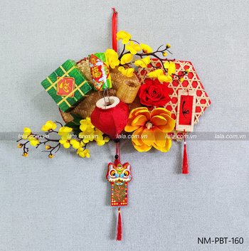 Mẹt bánh chưng mai vàng trang trí tết mẫu 160