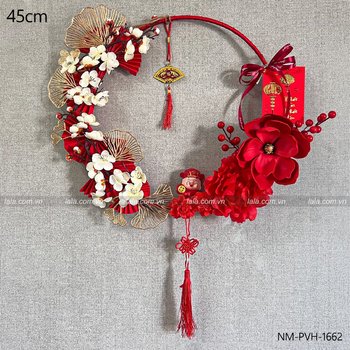 Vòng hoa thần tài 45cm treo cửa đón vận may mắn trang trí tết năm mới mẫu 662