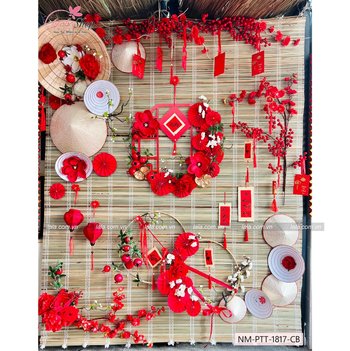 Bộ mành tre lớn full phụ kiện trang trí tiểu cảnh tết xuân yêu thương