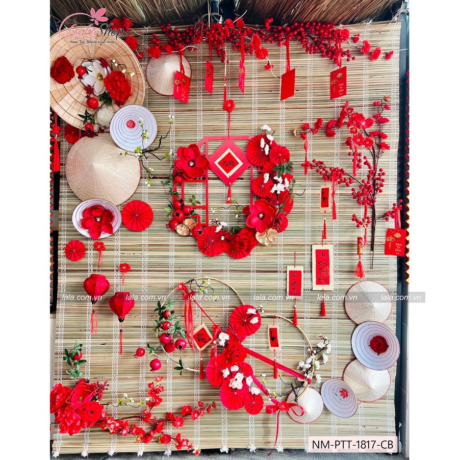 Bộ mành tre lớn full phụ kiện trang trí tiểu cảnh tết xuân yêu thương