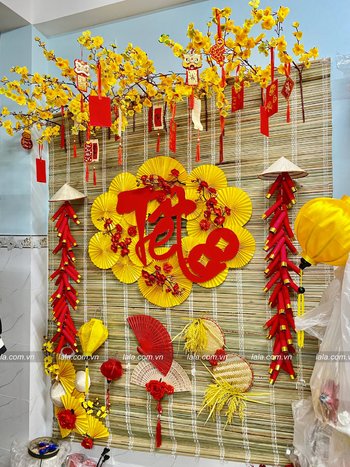 Bộ mành tre lớn full phụ kiện trang trí tiểu cảnh tết phú quý