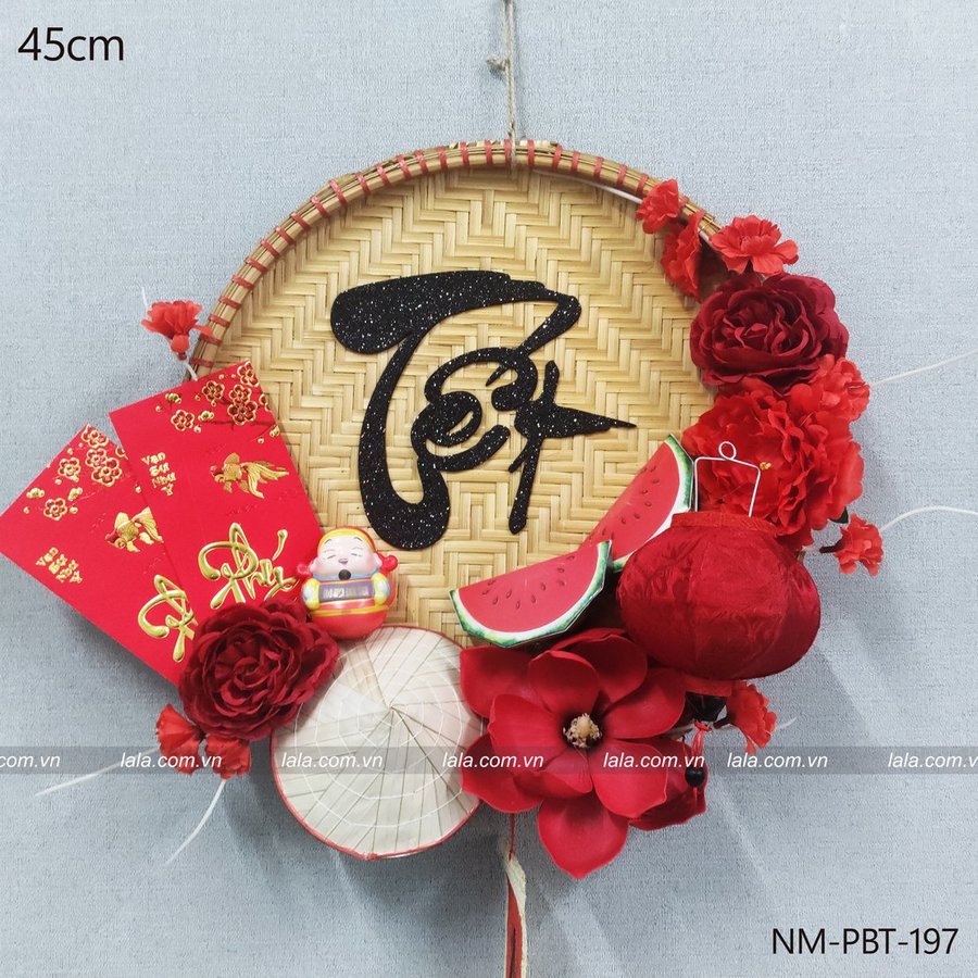 Mẹt tết 45cm bao lì xì tết sắc đỏ trang trí tết