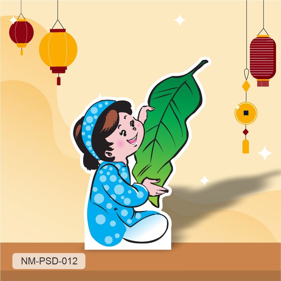 Standee Trang Trí Tết Bé Cầm Lá Chuối