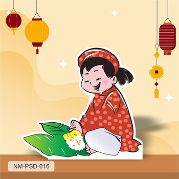 Standee Trang Trí Tết Bé Gói Bánh Đón Tết