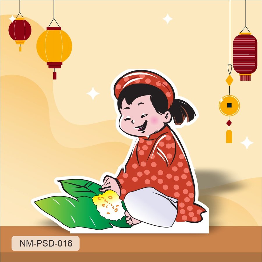 Standee Trang Trí Tết Bé Gói Bánh Đón Tết