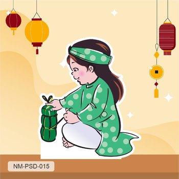 Standee Trang Trí Tết Bé Gói Bánh Tét