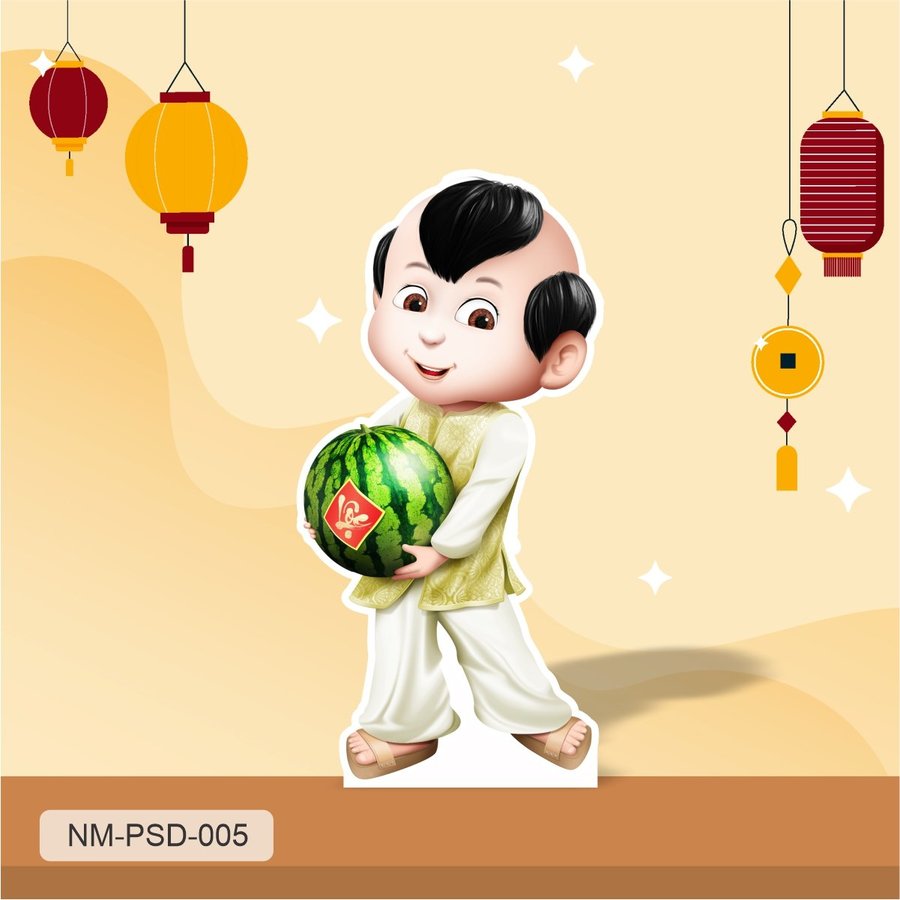 Standee Trang Trí Tết Bé Ôm Quả Dưa Hấu