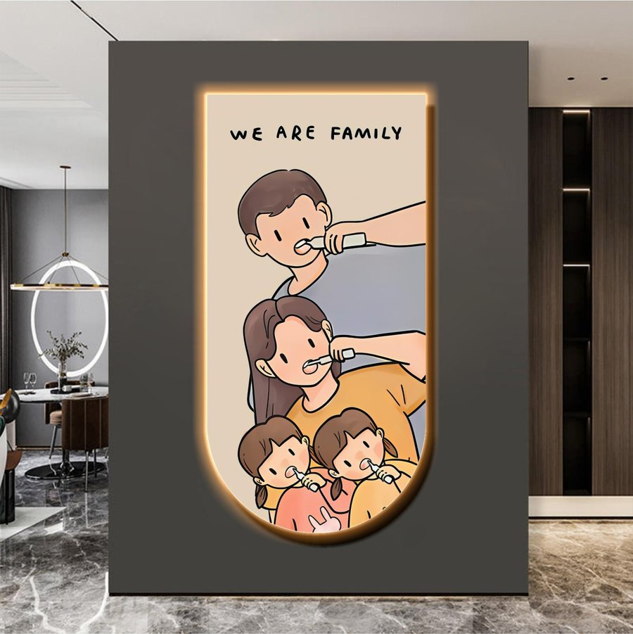 Tranh Đèn Led Tráng Gương UV Treo Tường Gia Đình Nhỏ Hạnh Phúc