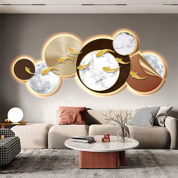 Tranh đèn LED tráng gương pha lê cao cấp Cá chép vàng may mắn