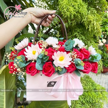 Giỏ hoa sáp thơm Đỏ - Hồng - Trắng