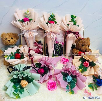 Bó 1 bông hoa sáp hình kem ốc quế giấy gấm xốp hàn quốc mẫu 903