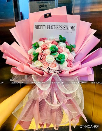 Bó hoa sáp thơm 30 bông giấy xốp gấm hàn quốc không nhăn mẫu 905