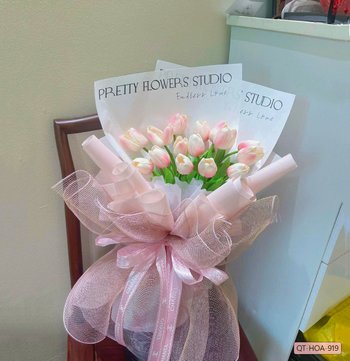 Bó hoa tulip Tình yêu vô đối sắc hồng nhạt siêu cấp mẫu 919