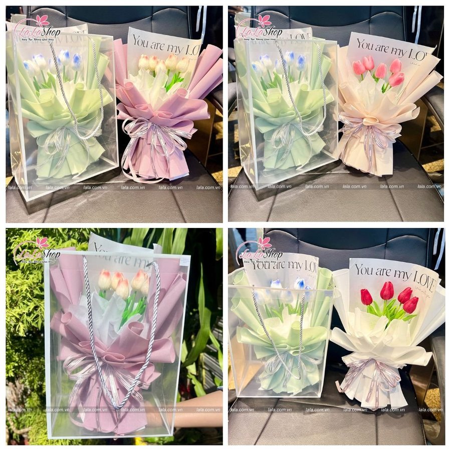 Túi quà tặng bó 5 bông tulip nhiều màu mẫu 921
