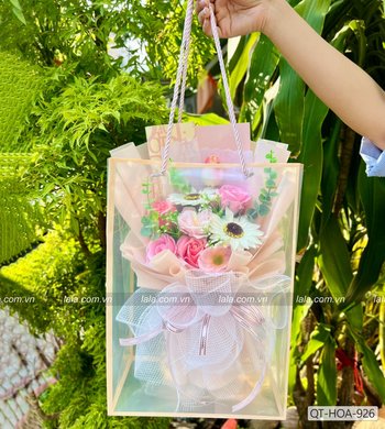 Túi quà tặng bó hoa hồng sáp thơm mix hướng dương sáp mẫu 926