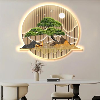 Tranh treo tường có đèn LED tráng gương UV cao cấp hươu vàng dưới ánh trăng