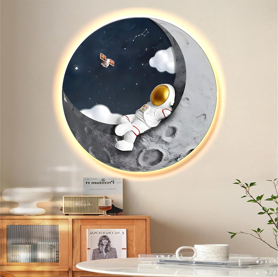 Tranh đèn LED treo tường phi hành gia nghe nhạc Lofi cực chill trên nữa vầng trăng khuyết