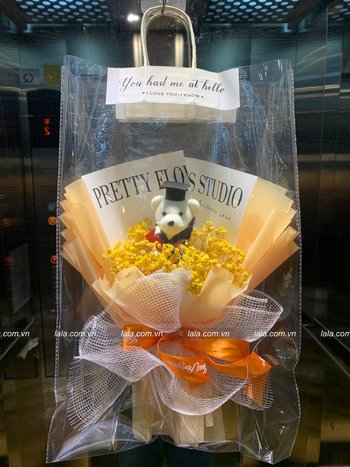 Túi bó hoa baby kèm gấu tốt nghiệp mẫu 942