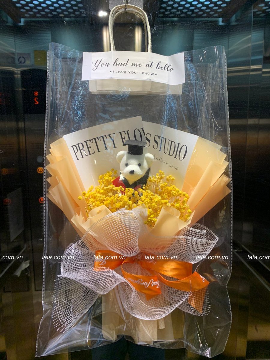 Túi bó hoa baby kèm gấu tốt nghiệp mẫu 942