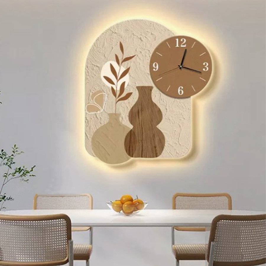 Tranh Đồng Hồ Đèn Led Tráng Gương Pha Lê Bình Hoa Nghệ Thuật