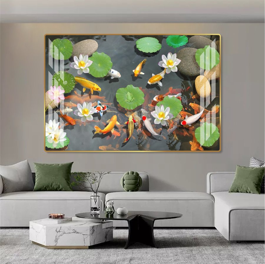 Tranh treo tường nghệ thuật cửu ngư quần hội tranh phong thủy phòng khách