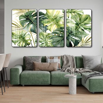 Tranh treo tường bộ 3 tấm lá xanh nhiệt đới 3