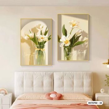 Tranh Treo Tường Bộ 2 Tấm Hoa Lá Nghệ Thuật 2