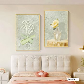 Tranh Treo Tường Bộ 2 Tấm Hoa Lá Nghệ Thuật