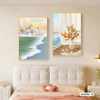 Tranh Treo Tường Bộ 2 Tấm Hoa Và Biển Nghệ Thuật