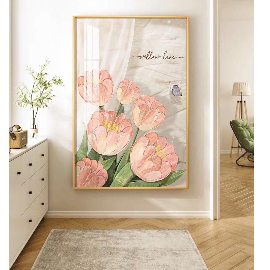 Tranh Treo Tường 1 Tấm Hoa Tullip Hồng Khoe Sắc Nghệ Thuật