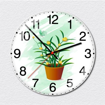 Đồng hồ vintage treo tường chậu lá xanh hoa vàng nghệ thuật