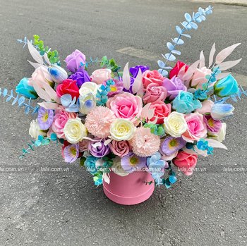 Lẵng hoa sáp thơm để bàn decor phòng làm việc mẫu 974