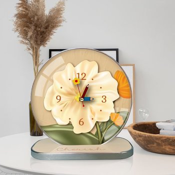 (Viền bạc)Tranh Đồng Hồ Để Bàn Cành Hoa Sắc Cam Nghệ Thuật
