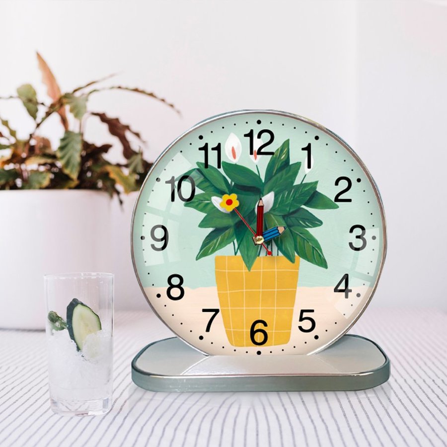 Tranh Đồng Hồ Để Bàn Chậu Cây Xanh