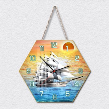 Tranh Đồng Hồ Dây Treo Tráng Gương Bình Minh Thuyền Ra Khơi