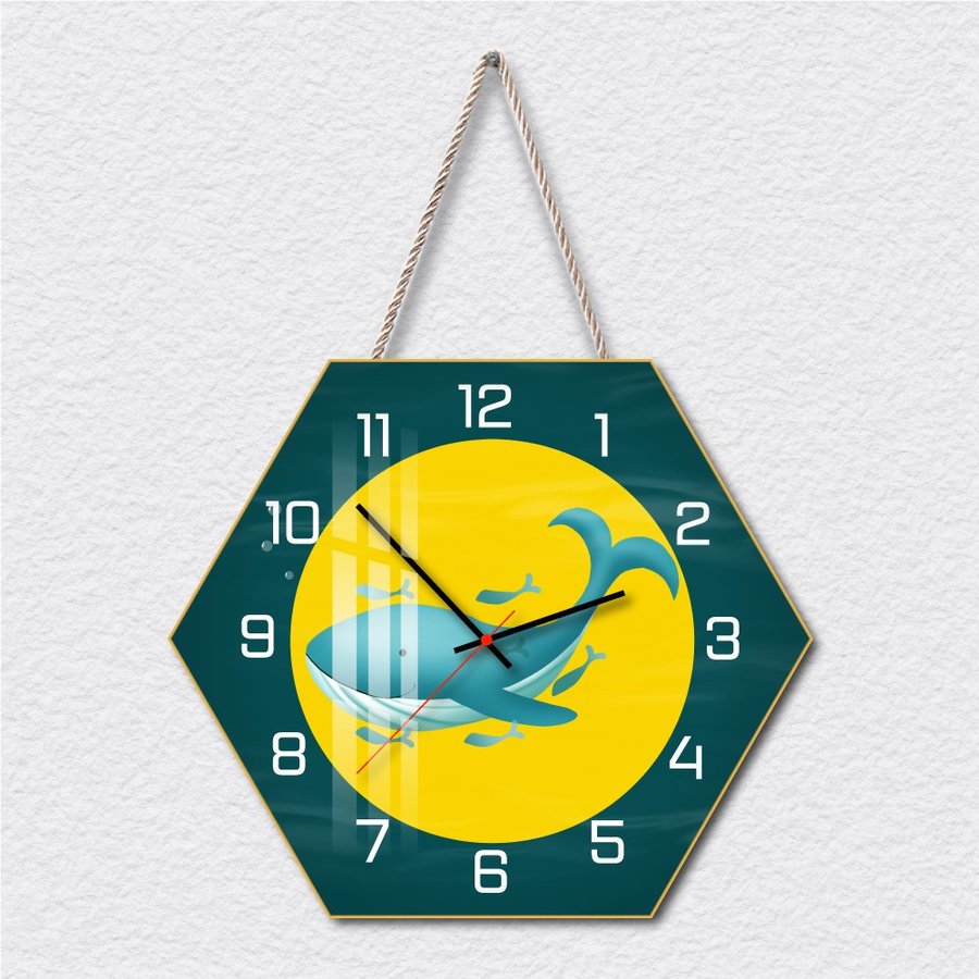 Tranh Đồng Hồ Dây Treo Tráng Gương Cá Voi Xanh