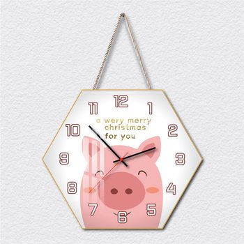 Tranh Đồng Hồ Dây Treo Tráng Gương Chú Heo Hồng