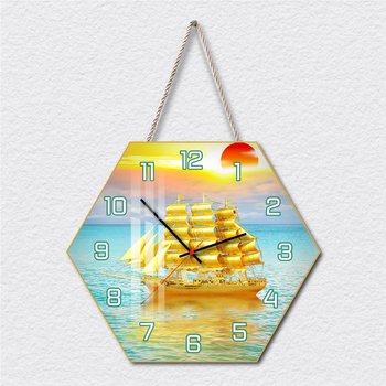 Tranh Đồng Hồ Dây Treo Tráng Gương Thuyền Buồm Đón Bình Minh