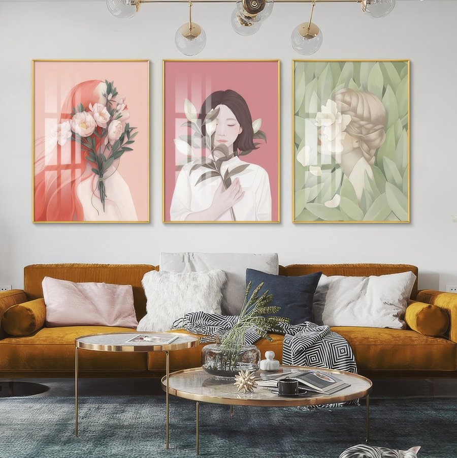 Tranh 3 Tấm Treo Tường Cô Gái Nghệ Thuật