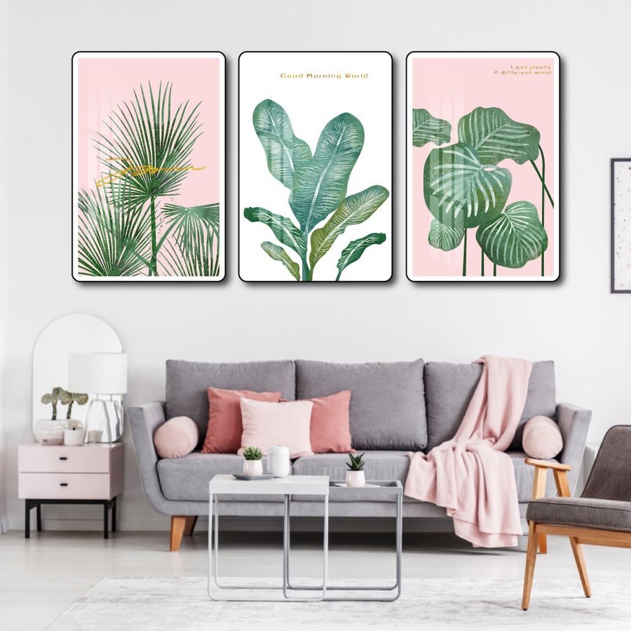 Tranh 3 Tấm Treo Tường Lá Xanh Nghệ Thuật