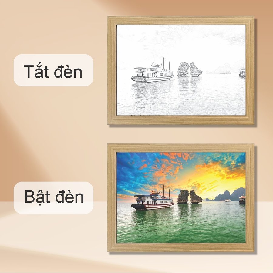 Tranh Đèn Led 3D Đổi Màu 3 Chế Độ Phong Cảnh Vịnh Hạ Long Tươi Đẹp