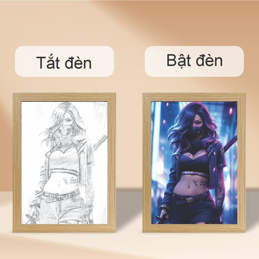 Tranh Đèn Led Acrylic 3D Đổi Màu 3 Chế Độ Anime Ninja Girl