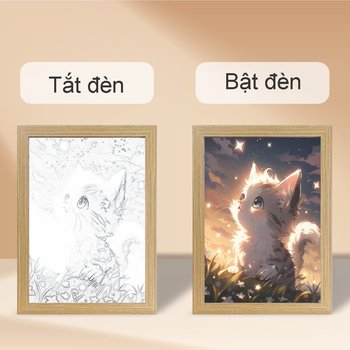 Tranh Đèn Led Acrylic 3D Đổi Màu 3 Chế Độ Chú Mèo Đáng Yêu