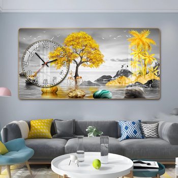 Tranh Đồng Hồ Nổi 3D Cây Vàng Và Đôi Hươu Phú Quý