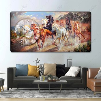 Tranh Đồng Hồ Nổi 3D Đàn Ngựa Phi Nước Đại
