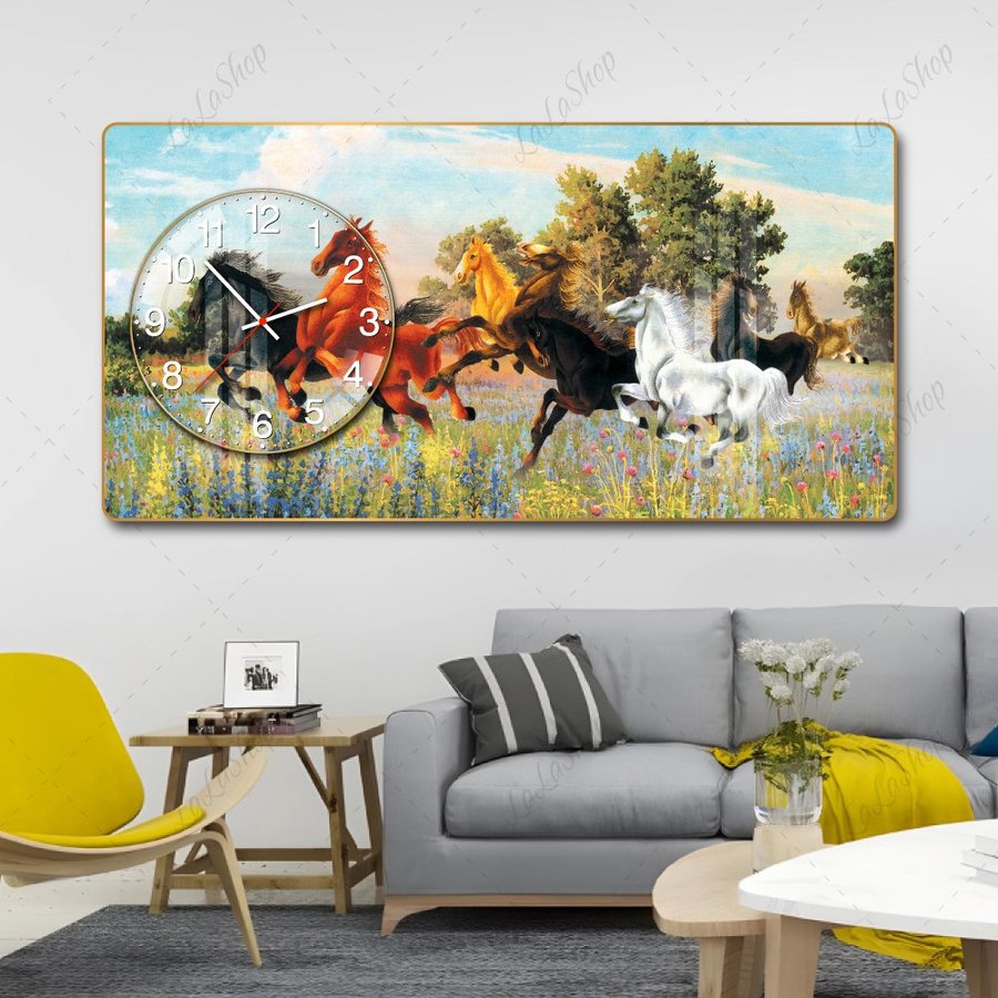 Tranh Đồng Hồ Nổi 3D Mã Đáo Thành Công Và Cánh Đồng Hoa